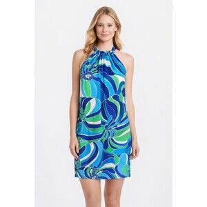 TRINA TURK Juju Abstract print halter mini cover-up dress Tie Back Size M Resort
